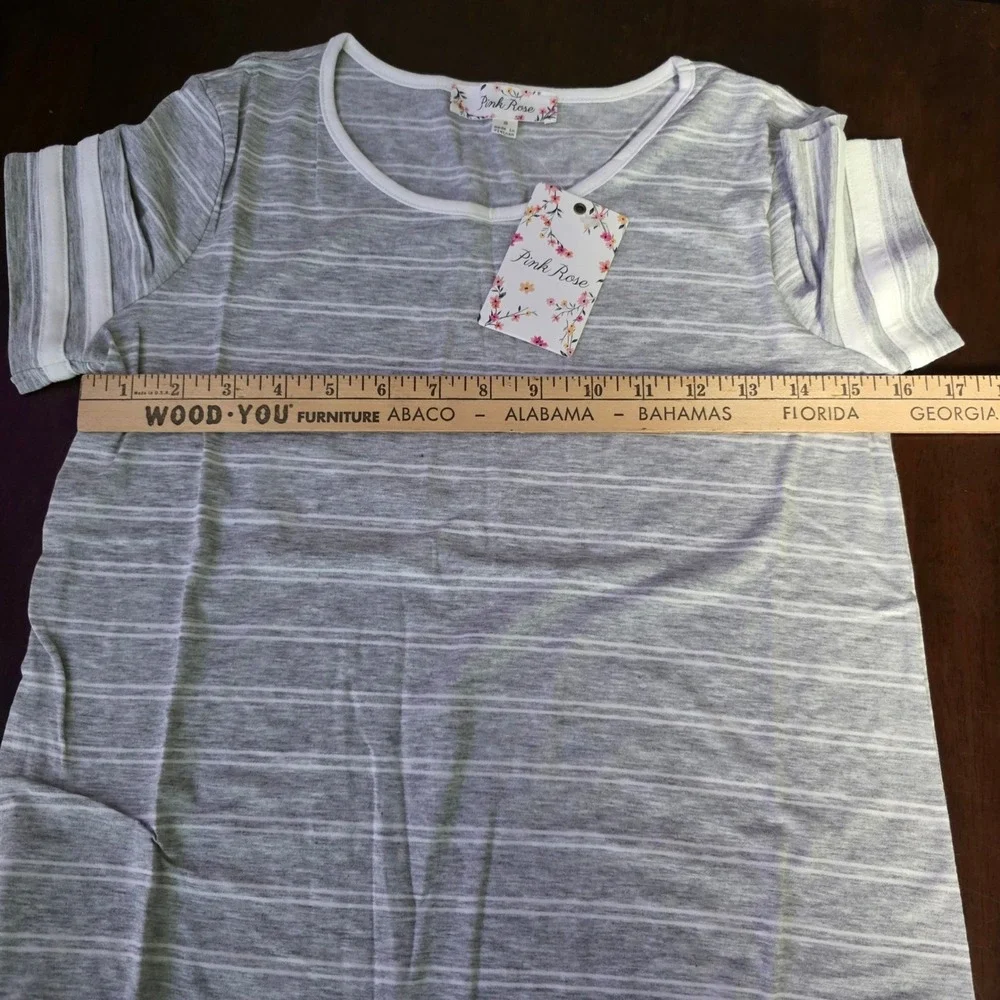 Pink Rose Womens Gray Striped Short Sleeve T-Shirt Dress Size Small